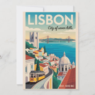 Lisbon Portugal Retro Skyline Cityscape Travel Holiday Card