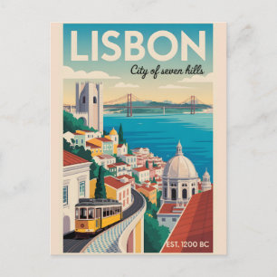 Lisbon Portugal Retro Skyline Cityscape Travel  Postcard
