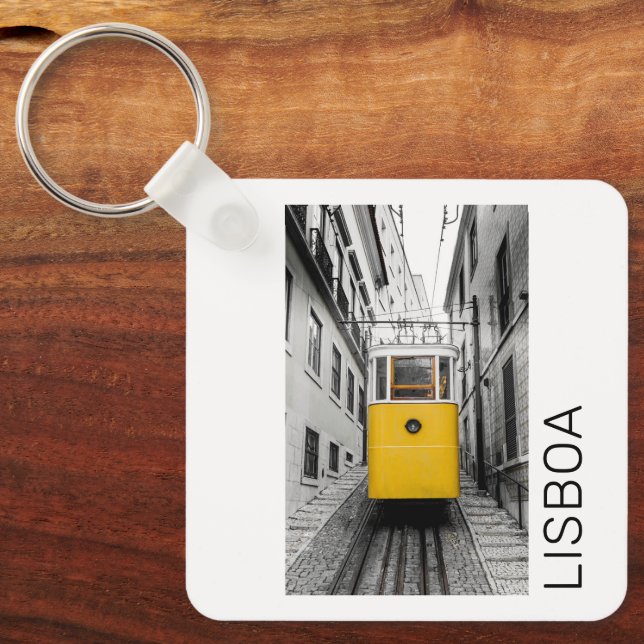 Lisbon Portugal Retro Tram Vintage Souvenir Keychain (Front)