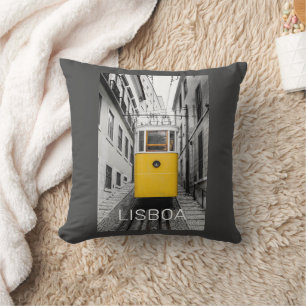 Lisbon Portugal Retro Tram Vintage Souvenir Throw Pillow