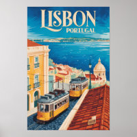 Lisbon Portugal Skyline Illustration Travel Art