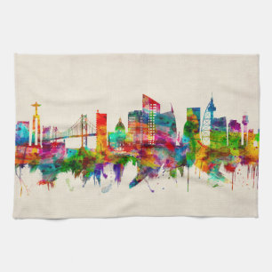 Lisbon Portugal Skyline Kitchen Towel