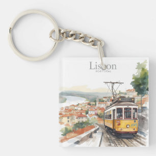 Lisbon Portugal skyline - Vintage tram Travel Art Keychain