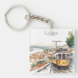 Lisbon Portugal skyline - Vintage tram Travel Art Keychain
