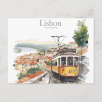 Lisbon Portugal skyline - Vintage tram Travel Art