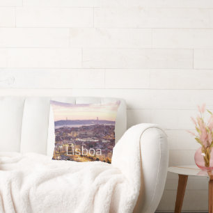 Lisbon Portugal Sunset Skyline Cityscape Souvenir Throw Pillow