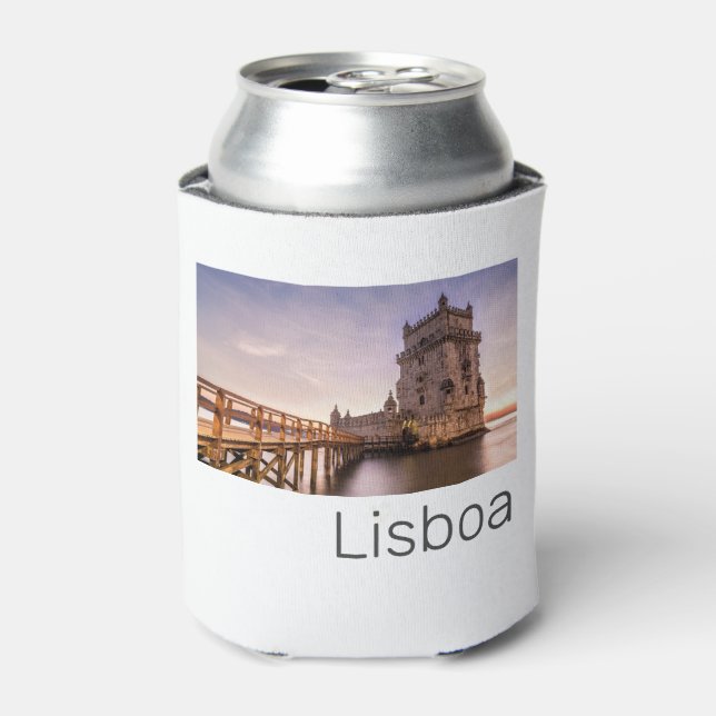 Lisbon Portugal Torre de Belém Sunset Holiday Can Cooler (Can Front)