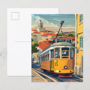 Lisbon Portugal Vintage Retro Travel Illustration Postcard
