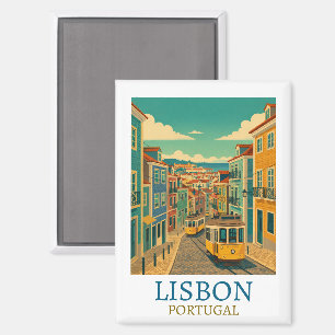 Lisbon Portugal Vintage Travel Illustration Magnet