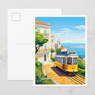 Lisbon Portugal vintage travel illustration Postcard