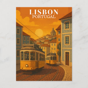 Lisbon Portugal Vintage Travel Yellow Tram Postcard