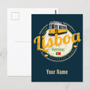 Lisbon Portugal with Retro Tram Vintage Souvenir Postcard
