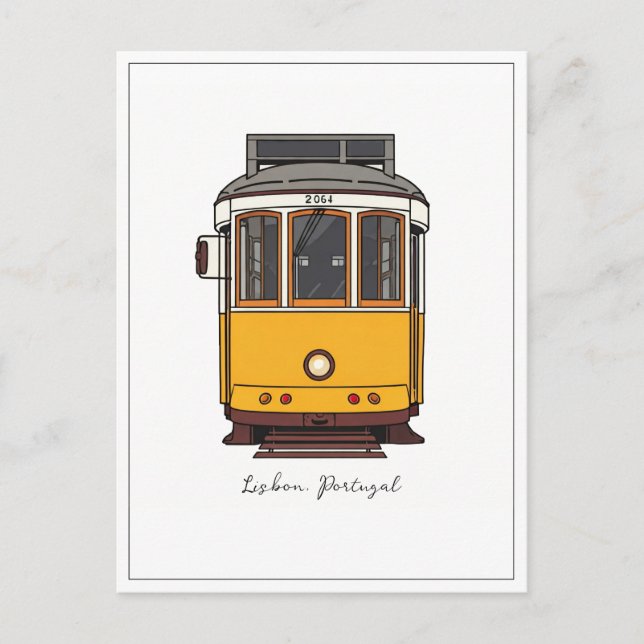 Lisbon Portugal Yellow Tram  Front View Postcard (Front)
