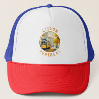 Lisbon Portugal Yellow Tram Retro Distressed