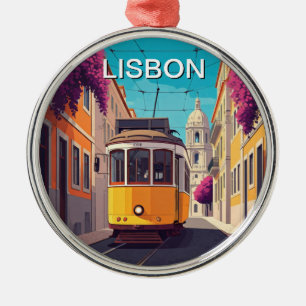 Lisbon Portugal Yellow Tram Romantic Anime Style Metal Ornament