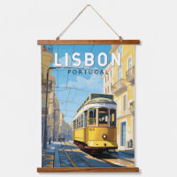 Lisbon Portugal Yellow Tram Travel Art Vintage