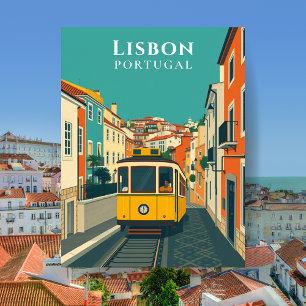 Lisbon Portugal Yellow Tram Vintage Travel Postcard