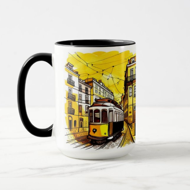 Lisbon, Portugal Yellow Trolley Coffee Mug  (Left)