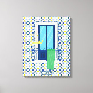 Lisbon Portuguese house with tiles and bird Canvas Print