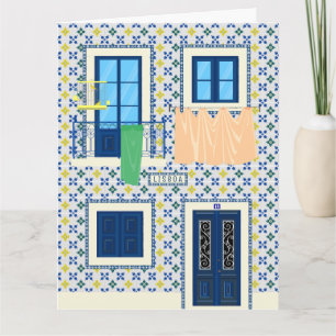Lisbon Portuguese house with tiles and bird Card