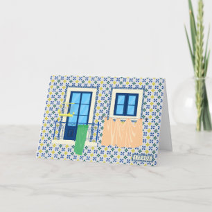Lisbon Portuguese house with tiles and bird Card