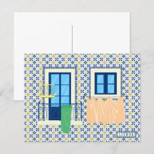 Lisbon Portuguese house with tiles and bird Postcard
