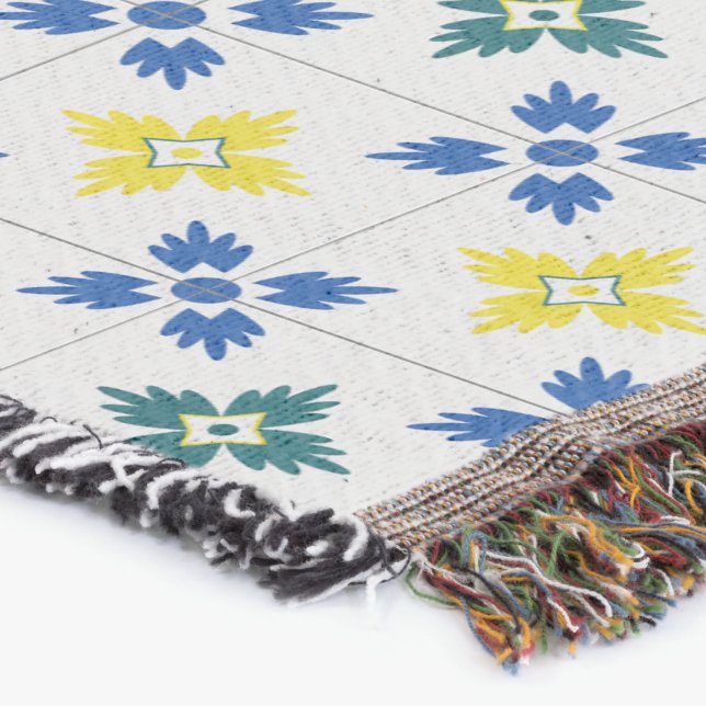 Lisbon pretty tiles or azulejo pattern throw blanket (Corner)