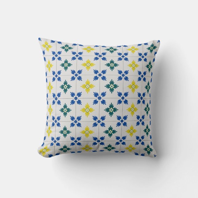 Lisbon pretty tiles or azulejo pattern throw pillow (Front)