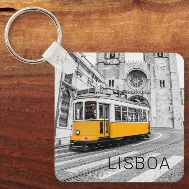 Lisbon Retro Tram Portugal Vintage Streetcar Keychain (Front)
