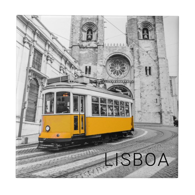 Lisbon Retro Tram Portugal Vintage Streetcar Tile (Front)