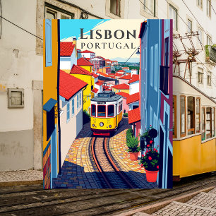 Lisbon Retro Tram Ride Vintage Travel Postcard