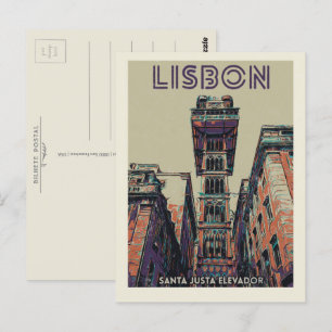 Lisbon Santa Justa elevator illustration Portugal Postcard