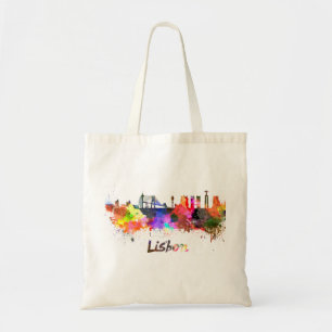 Lisbon skyline in watercolor tote bag