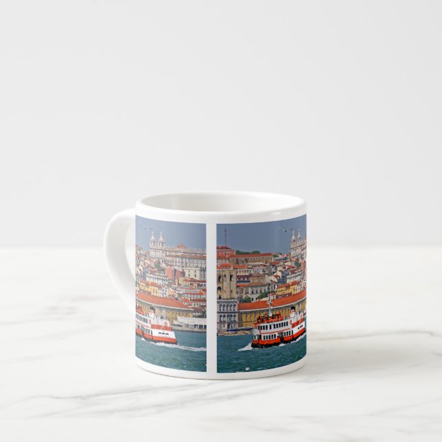 Lisbon skyline with old ferry on Tagus river Espresso Cup (Front Left)