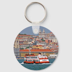 Lisbon skyline with old ferry on Tagus river Keychain