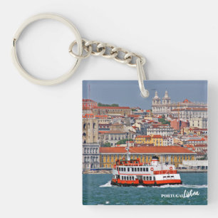 Lisbon skyline with old ferry on Tagus river Keychain
