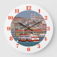 Lisbon skyline with old ferry on Tagus river
