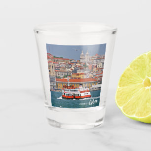 Lisbon skyline with old ferry on Tagus river Shot Glass