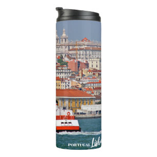 Lisbon skyline with old ferry on Tagus river Thermal Tumbler