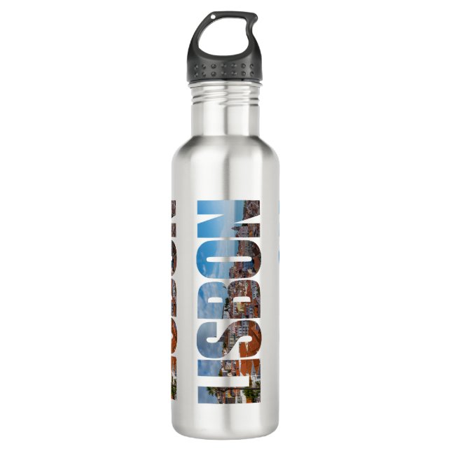 Lisbon text composed of old town panoramic view 710 ml water bottle (Front)