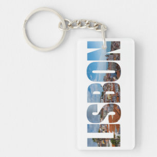 Lisbon text composed of old town panoramic view keychain