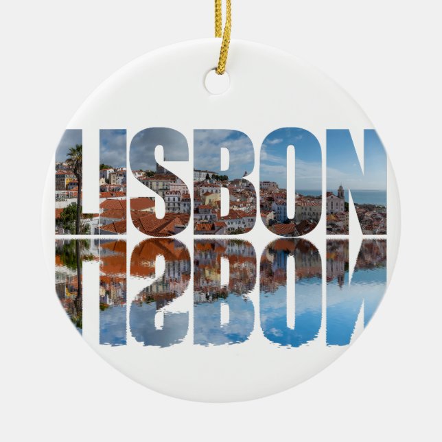Lisbon text composed old town view with reflection ceramic ornament (Front)