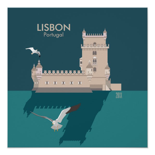 Lisbon Tower of Belem in vintage poster style (Front)