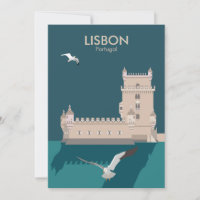 Lisbon Tower of Belem in vintage poster style