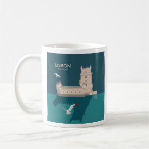 Lisbon Tower of Belem in vintage poster style Coffee Mug