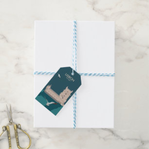 Lisbon Tower of Belem in vintage poster style Gift Tags