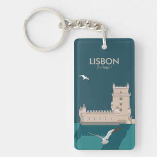 Lisbon Tower of Belem in vintage poster style Keychain