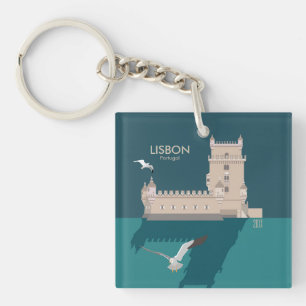 Lisbon Tower of Belem in vintage poster style Keychain