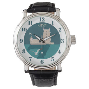 Lisbon Tower of Belem in vintage poster style Watch