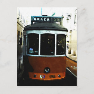 Lisbon tram closeup postcard